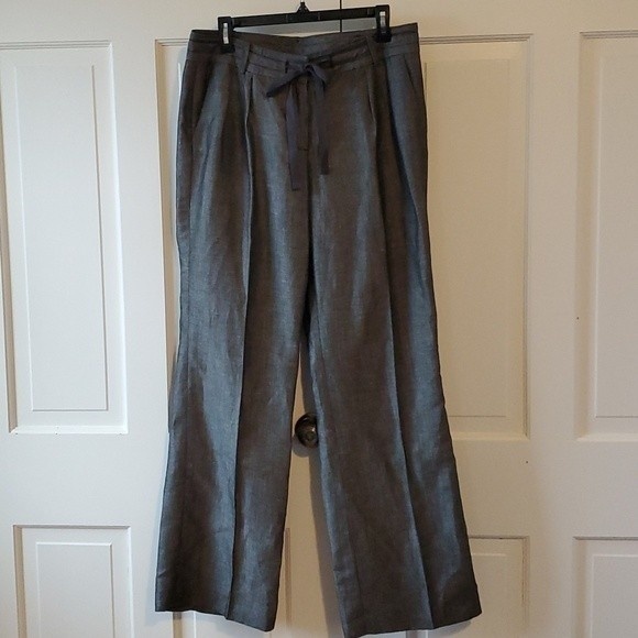 Talbots Pants - TALBOTS LINEN DRAWSTRING WIDE STRAIGHT LEG GRAY PANTS SIZE 10 BEACHY HIGH WAIST